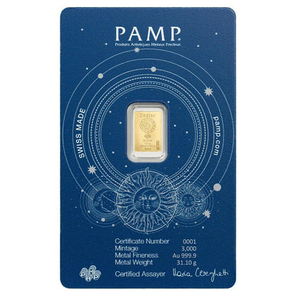 Pamp Suisse 2026 Zodiac Series Pisces 1/2 Gram Gold Bar in Assay Card (3000 Mintage)