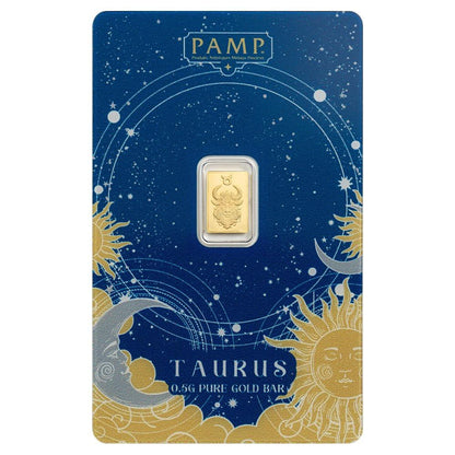 Pamp Suisse 2026 Zodiac Series Taurus 1/2 Gram Gold Bar in Assay Card (3000 Mintage)