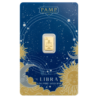 Pamp Suisse 2026 Zodiac Series Libra 1/2 Gram Gold Bar in Assay Card (3000 Mintage)