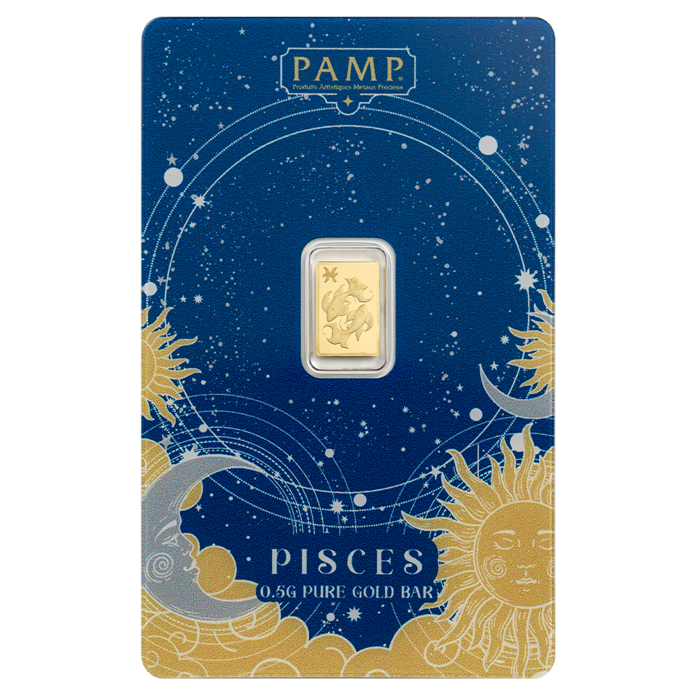 Pamp Suisse 2026 Zodiac Series Pisces 1/2 Gram Gold Bar in Assay Card (3000 Mintage)