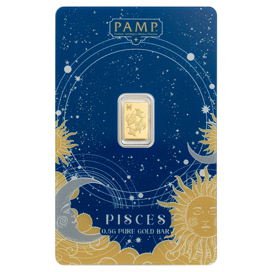 Pamp Suisse 2026 Zodiac Series Pisces 1/2 Gram Gold Bar in Assay Card (3000 Mintage)