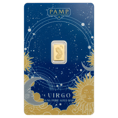 Pamp Suisse 2026 Zodiac Series Virgo 1/2 Gram Gold Bar in Assay Card (3000 Mintage)