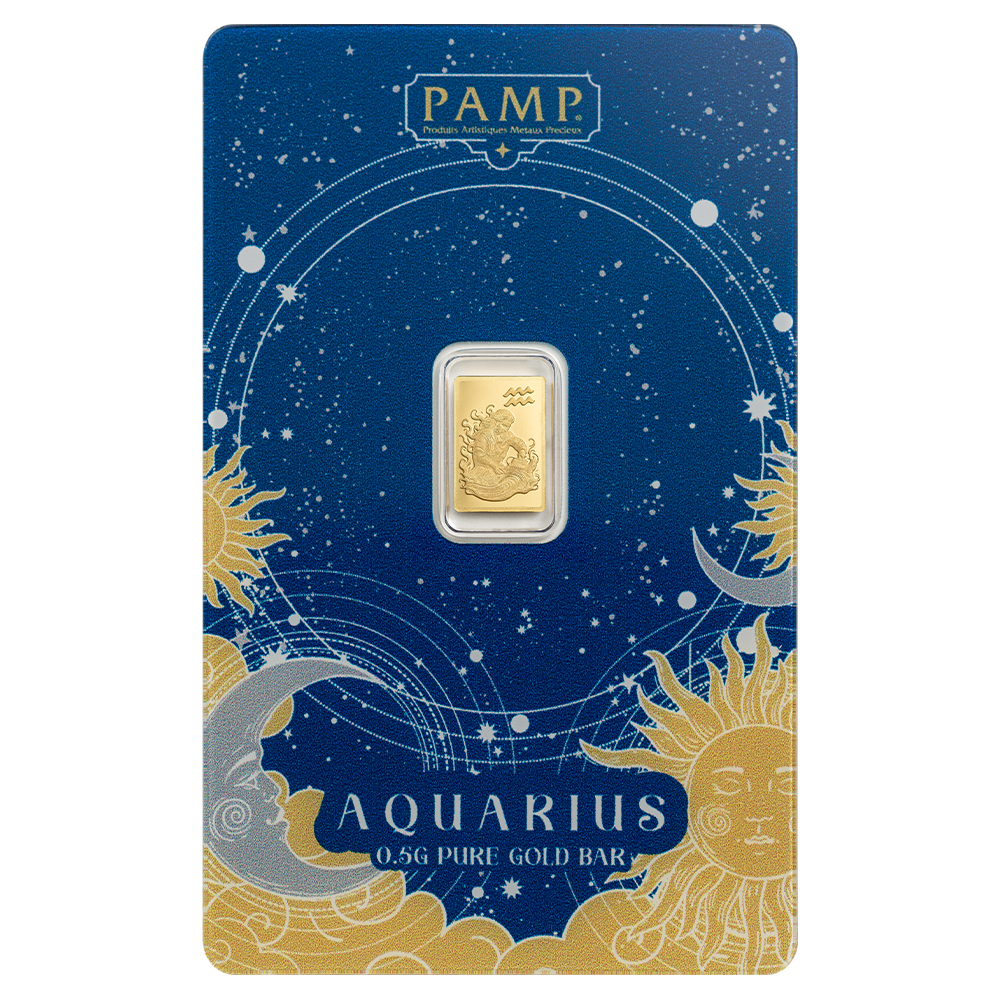 Pamp Suisse 2026 Zodiac Series Aquarius 1/2 Gram Gold Bar in Assay Card (3000 Mintage)