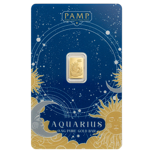 Pamp Suisse 2026 Zodiac Series Aquarius 1/2 Gram Gold Bar in Assay Card (3000 Mintage)