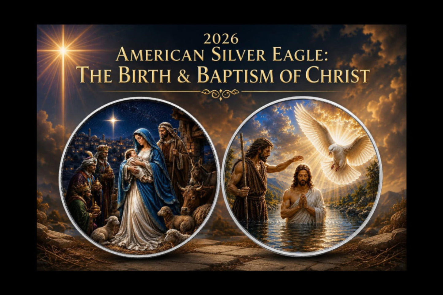 Estimate: 2026 American Silver Eagle - The Birth & Baptism of Christ 1 oz Silver Colorized Coin (Mintage TBD at end of Presale)