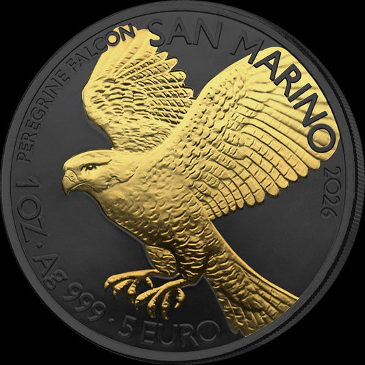 2026 San Marino Peregrine Falcon Golden Enigma 1 oz Silver Coin (05/25)