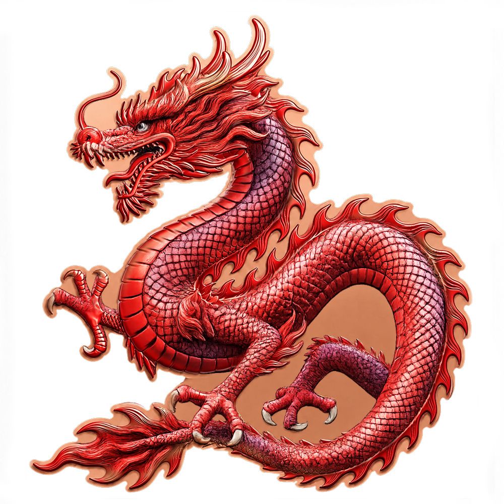 Chinese Red Dragon Shaped Colorized 5 oz Copper Medal (05/26)