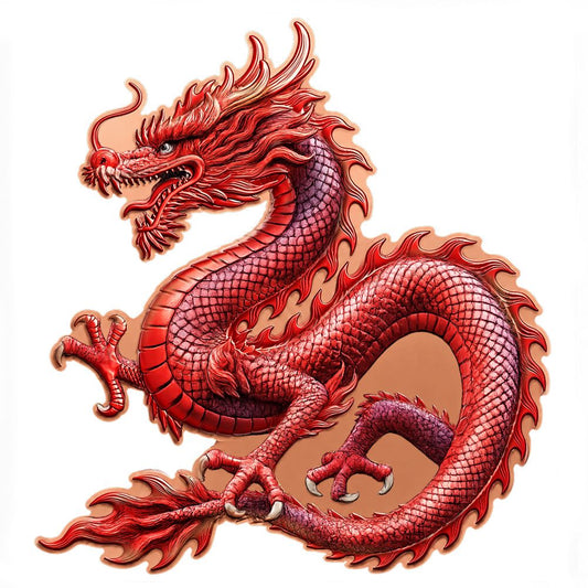 Chinese Red Dragon Shaped Colorized 5 oz Copper Medal (05/26)