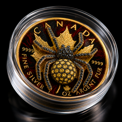 24-Hour Offer: The Red Abyssinian 1 oz .999 Fine Silver Gilded Maple with 3D Jewel Spider