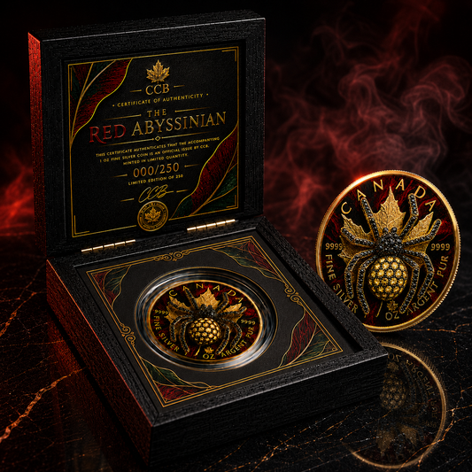 24-Hour Offer: The Red Abyssinian 1 oz .999 Fine Silver Gilded Maple with 3D Jewel Spider