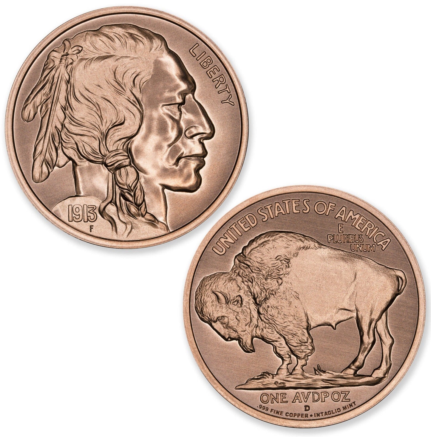 Intaglio Mint 1913-D Buffalo Nickel Tribute 1 oz Copper Round (05/26)