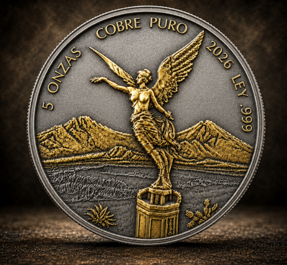 Antiqued Libertad en Oro Colorized 5 oz Copper Medal