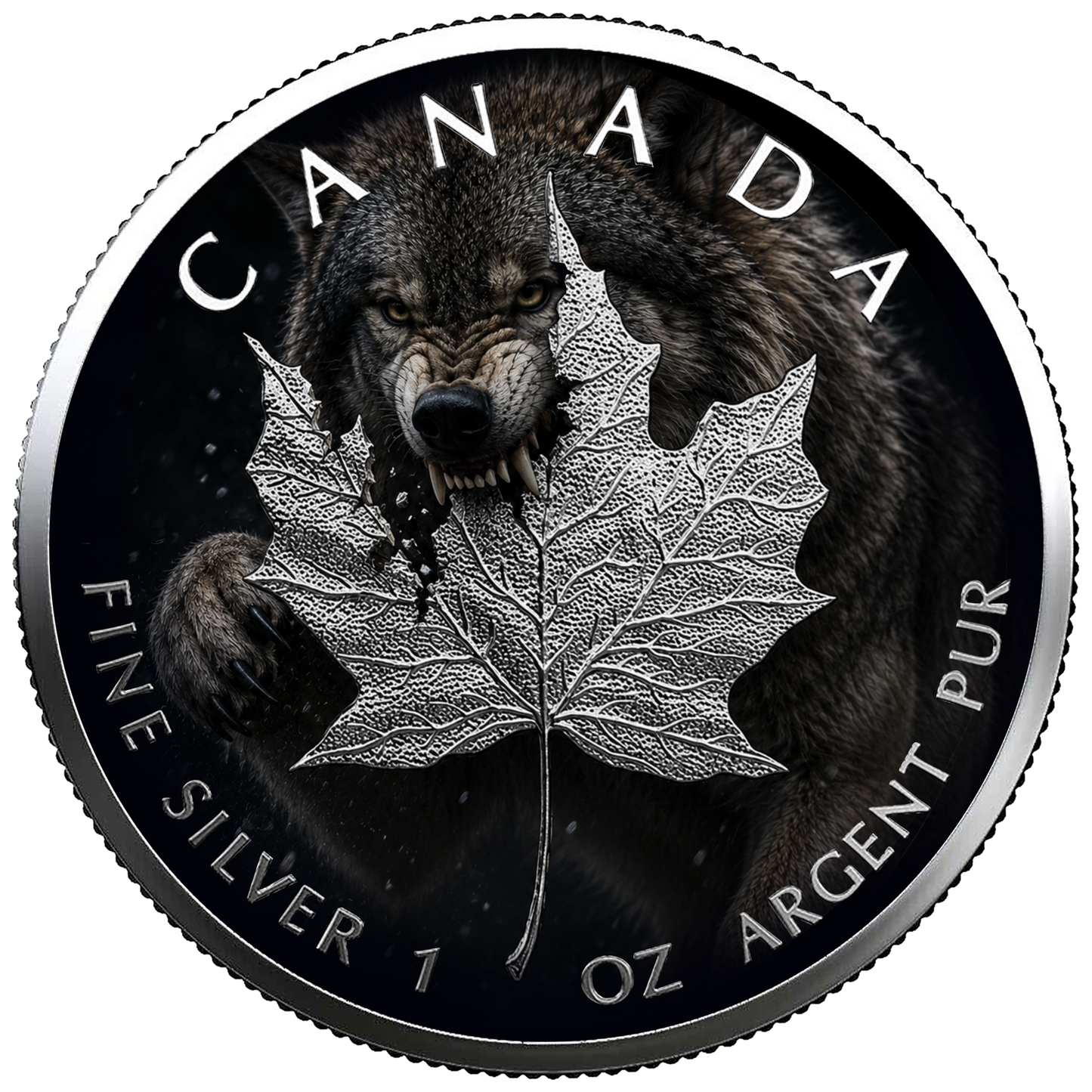 24-Hour Offer: 2026 Canada Maple Leaf Colorized Timber Wolf Edition .9999 Silver Coin