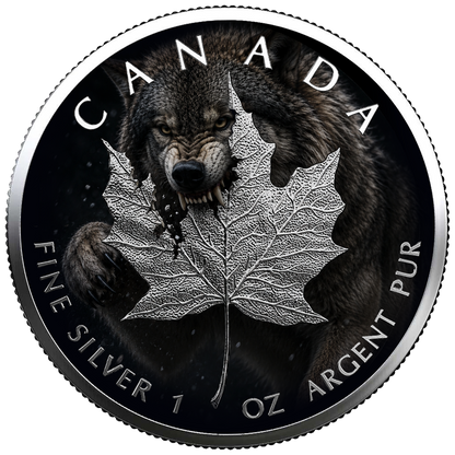 24-Hour Offer: 2026 Canada Maple Leaf Colorized Timber Wolf Edition .9999 Silver Coin