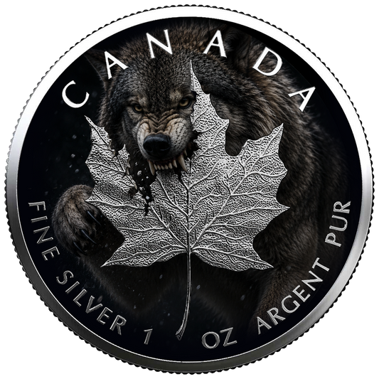 24-Hour Offer: 2026 Canada Maple Leaf Colorized Timber Wolf Edition .9999 Silver Coin