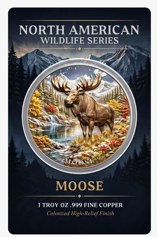 North American Wildlife - Moose UHR Colorized 1 oz Copper Medal in Card (06/11)