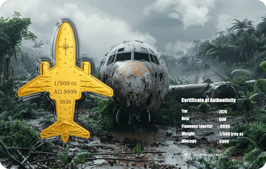 MH370 Shaped 1/500 oz Gold Medal in Card (06/11)