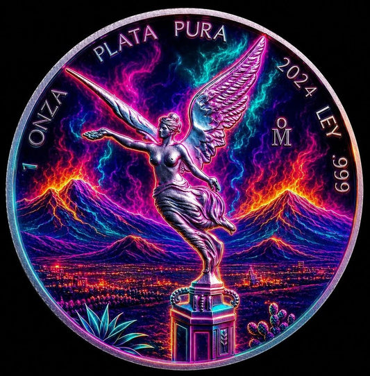 2024 Mexico Libertad Neon Flames Colorized Edition 1 oz Silver Coin (06/15)