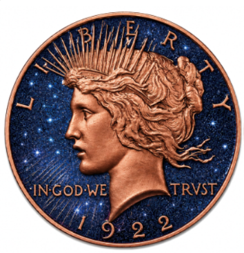 Peace Dollar Dual Sided Diamond Dust 1 oz Copper Round (06/15)