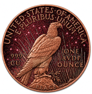 Peace Dollar Dual Sided Diamond Dust 1 oz Copper Round (06/15)