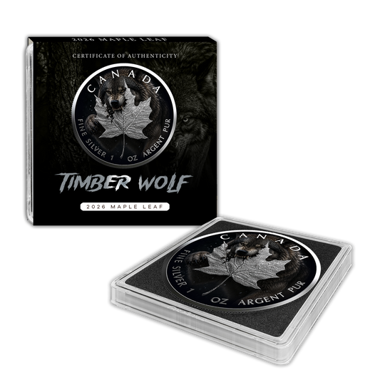 24-Hour Offer: 2026 Canada Maple Leaf Colorized Timber Wolf Edition .9999 Silver Coin
