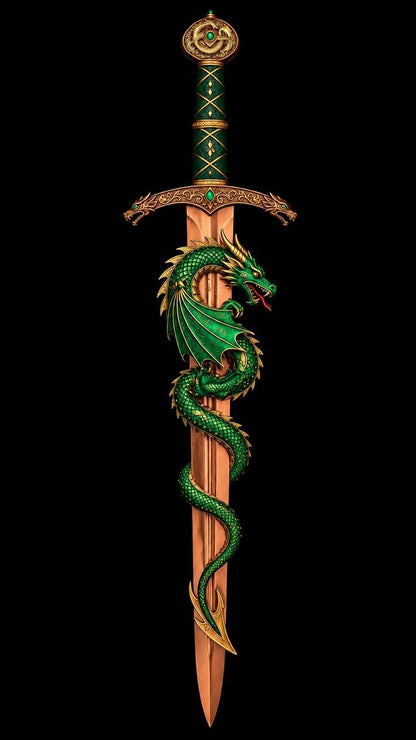 Dragon Sword Shaped Colorized 2 oz Copper Medal