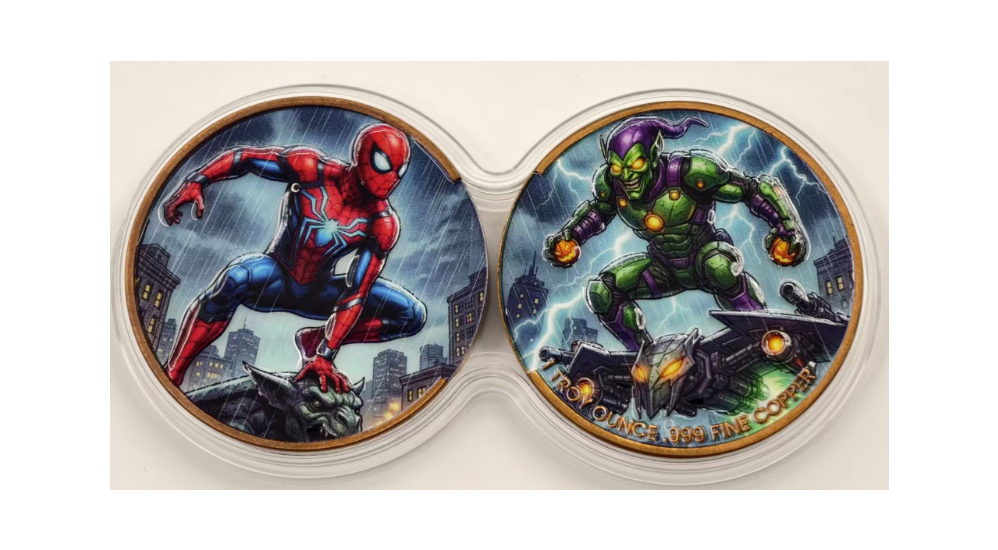 2 x 1 oz Spiderman Vs Green Goblin .999 Copper Medal in Infinity Capsule