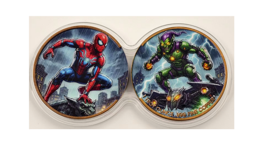 2 x 1 oz Spiderman Vs Green Goblin .999 Copper Medal in Infinity Capsule