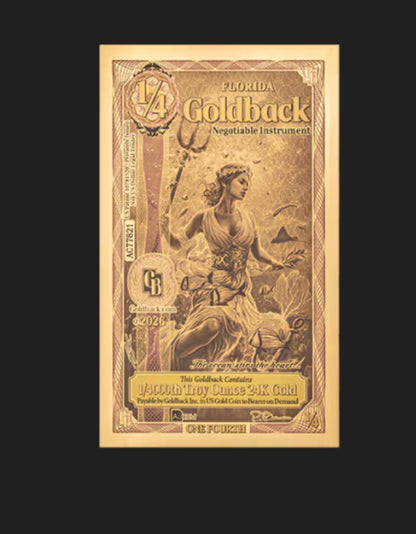 NEW Florida Goldback 1/4 - Contains 1/4000 oz of .999 fine gold