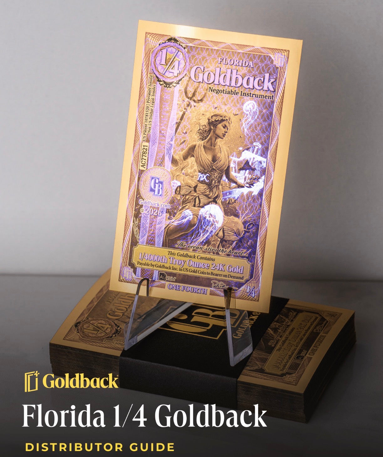 NEW Florida Goldback 1/4 - Contains 1/4000 oz of .999 fine gold