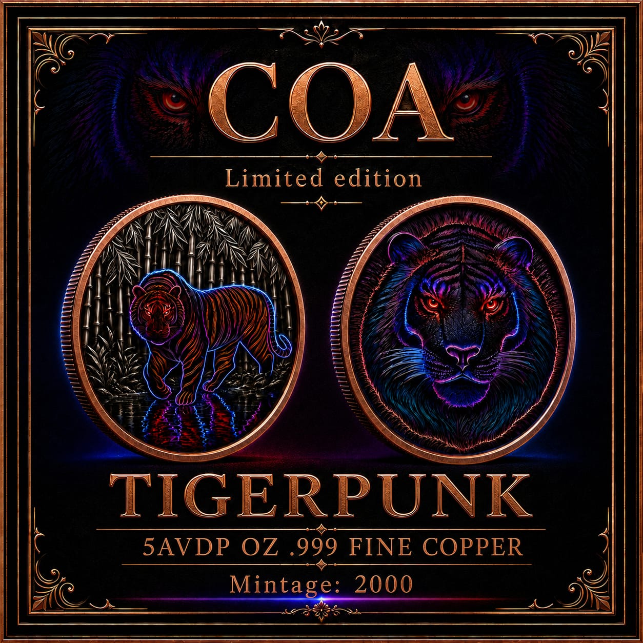 2025 Nature Tiger Hi Relief Proof TigerPunk Edition Enhanced Finish 5oz .999 Fine Copper