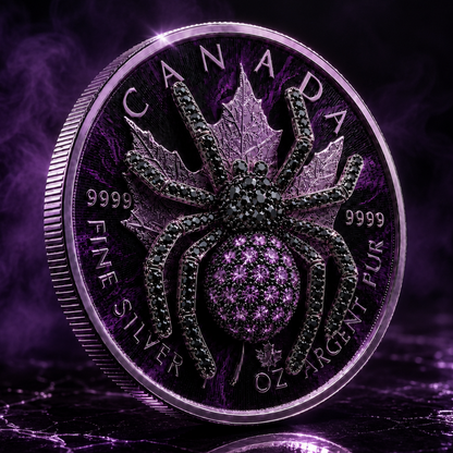 The Purple Tarantula 1 oz .999 Fine Silver Gilded Maple with 3D Jewel Spider