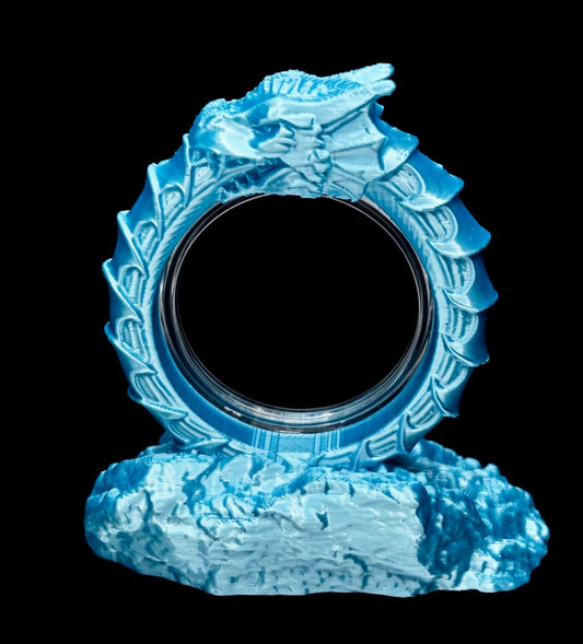 FREE STANDING DESKTOP ICE BLUE INFINITY DRAGON COIN HOLDER!