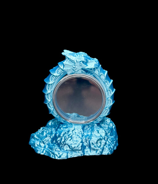 FREE STANDING DESKTOP ICE BLUE INFINITY DRAGON COIN HOLDER!