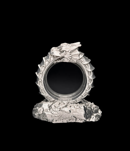 FREE STANDING DESKTOP SILVER INFINITY DRAGON COIN HOLDER!