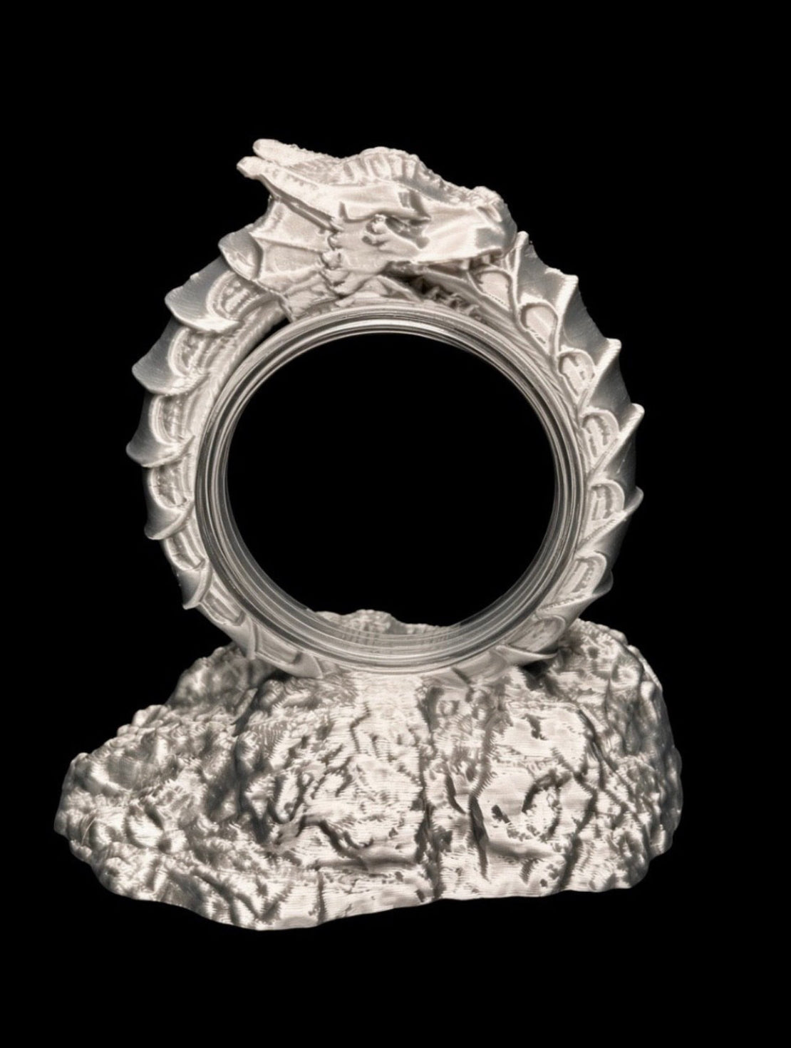 FREE STANDING DESKTOP SILVER INFINITY DRAGON COIN HOLDER!