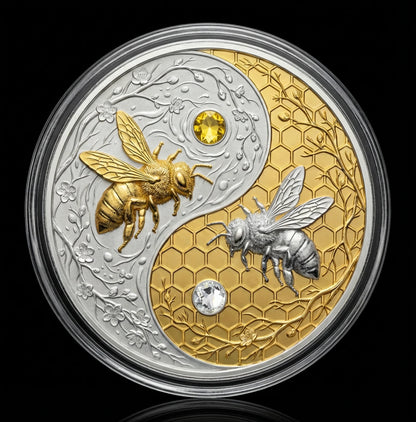 2026 Harmony Bee 5oz .999 Copper with Silver & Gold Gilding Plus Crystals!