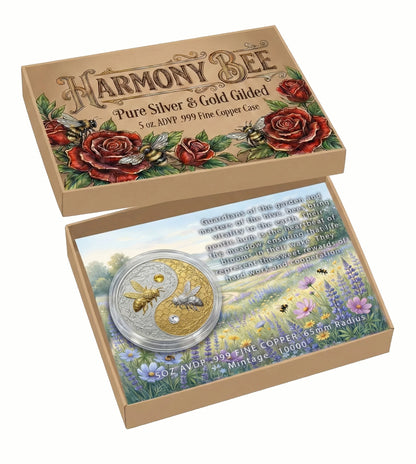 2026 Harmony Bee 5oz .999 Copper with Silver & Gold Gilding Plus Crystals!