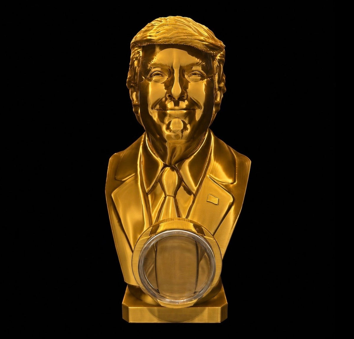 GOLD COLOR DONALD TRUMP 1 oz COIN HOLDER STATUE!