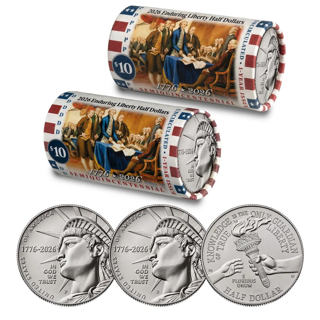 Today Only! 2026 U.S. Mint 250 Declaration of Independence Philadelphia Mint Enduring Liberty Half Dollar Rolls