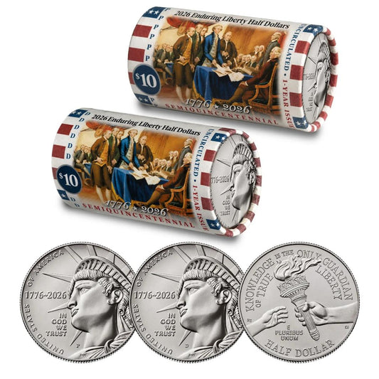 Today Only! 2026 U.S. Mint 250 Declaration of Independence Philadelphia Mint Enduring Liberty Half Dollar Rolls