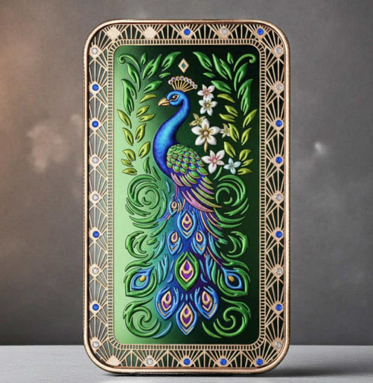 In Stock! Scottsdale Mint 1 oz Silver Green Peacock Colorized Art Bar
