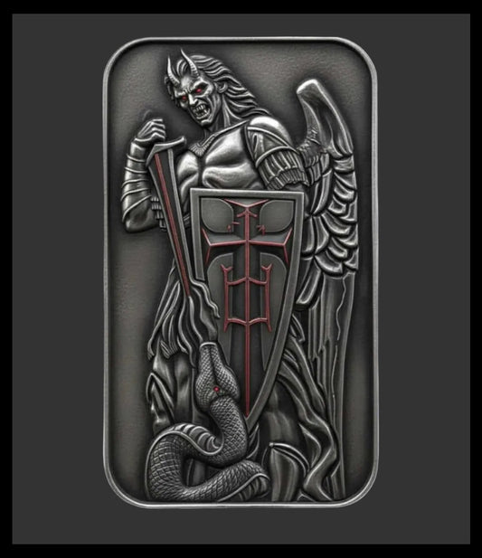In Stock! Scottsdale Mint 1 oz Silver Evil Fallen Archangel Michael Colorized Art Bar