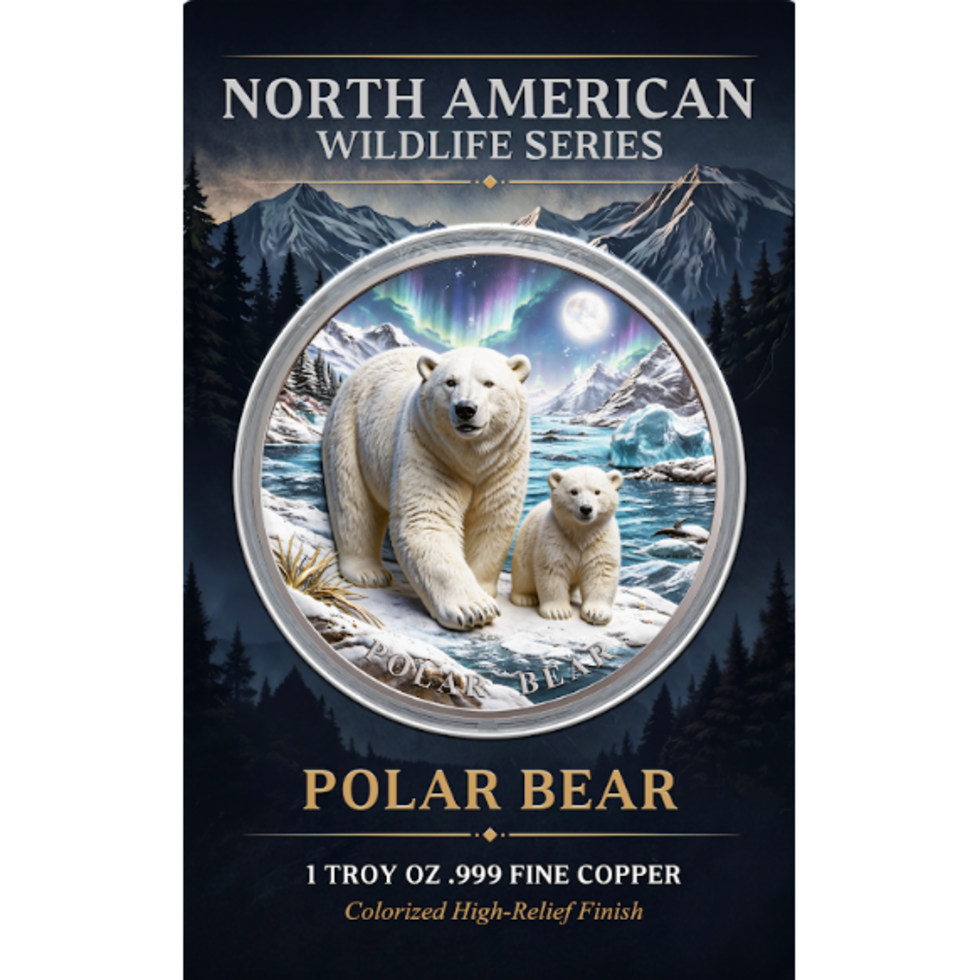 North American Wildlife - Polar Bear UHR Colorized 1 oz Copper Medal in Card (07/10)