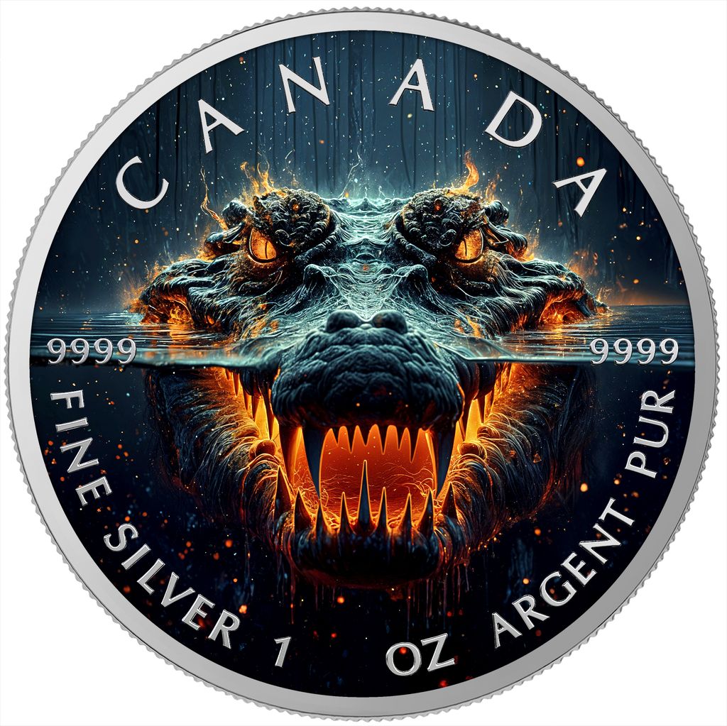 In Stock! 2025 Canada Maple Leaf Evil Crocodile Edition 1 oz Silver Coin (100 Mintage)