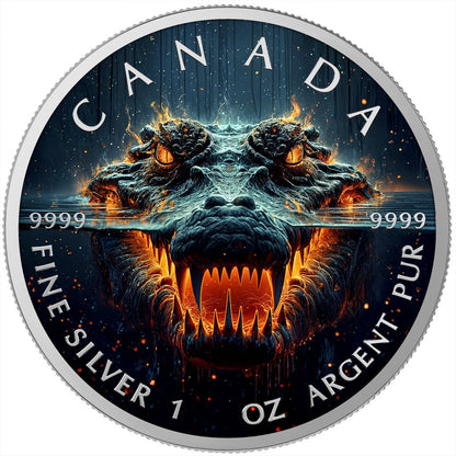 In Stock! 2025 Canada Maple Leaf Evil Crocodile Edition 1 oz Silver Coin (100 Mintage)