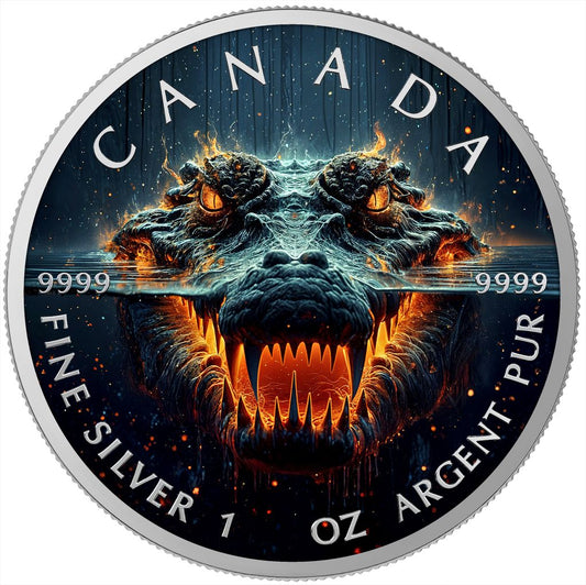 In Stock! 2025 Canada Maple Leaf Evil Crocodile Edition 1 oz Silver Coin (100 Mintage)