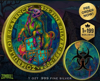 In Stock! 2025 Zombucks Zombull 1 oz Color Silver