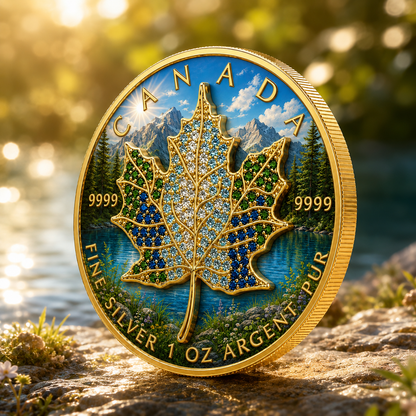 New 4pc Series! 2026 Seasons Summer Maple Bejeweled 1oz .9999 Fine Silver Colorized Canadian Maple