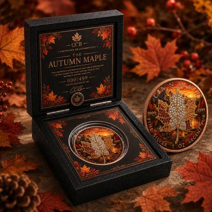 New 4pc Series! 2026 Seasons Fall Maple Bejeweled 1oz .9999 Fine Silver Colorized Canadian Maple